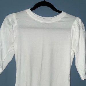 Something Navy 3/4 sleeve white shirt with puffed shoulders